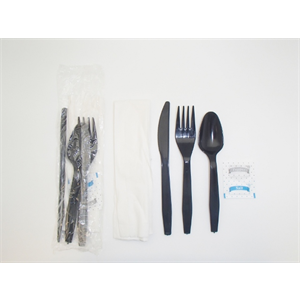 BLACK MEAL KIT-, KNIFE, FORK,SPOON NAPKIN S&P